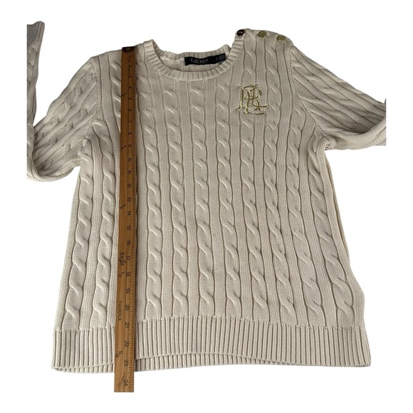 Genuine Lauren Ralph Lauren button‎ Trim Cable Knit Sweater -ivory Watch Sz L - Picture 8 of 16